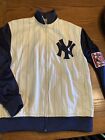 Rare, Vintage NY Yankees Red Jacket Brand Pinstriped Jacket W/ Centennial Patch